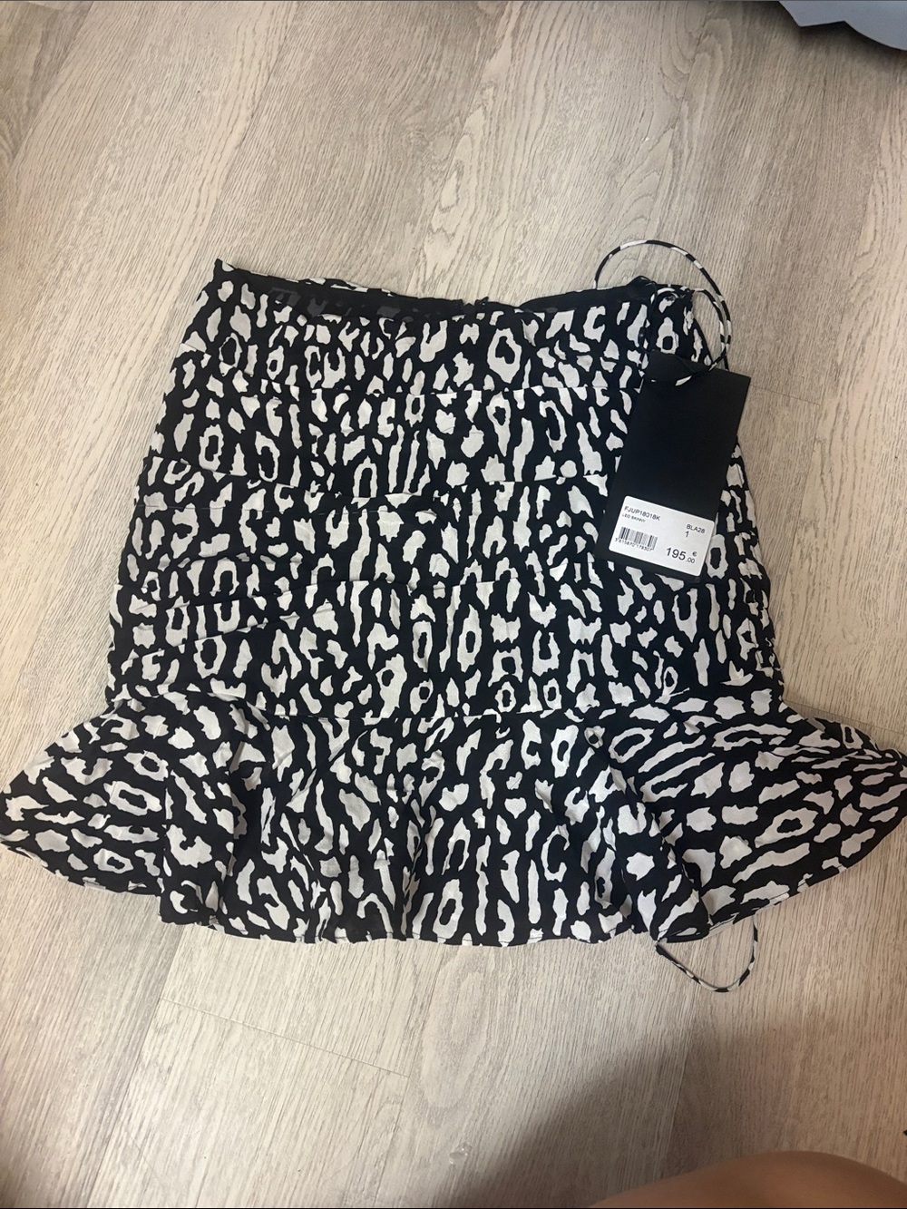 The Kooples Black & White Leopard Print Ruffle Mini Skirt
